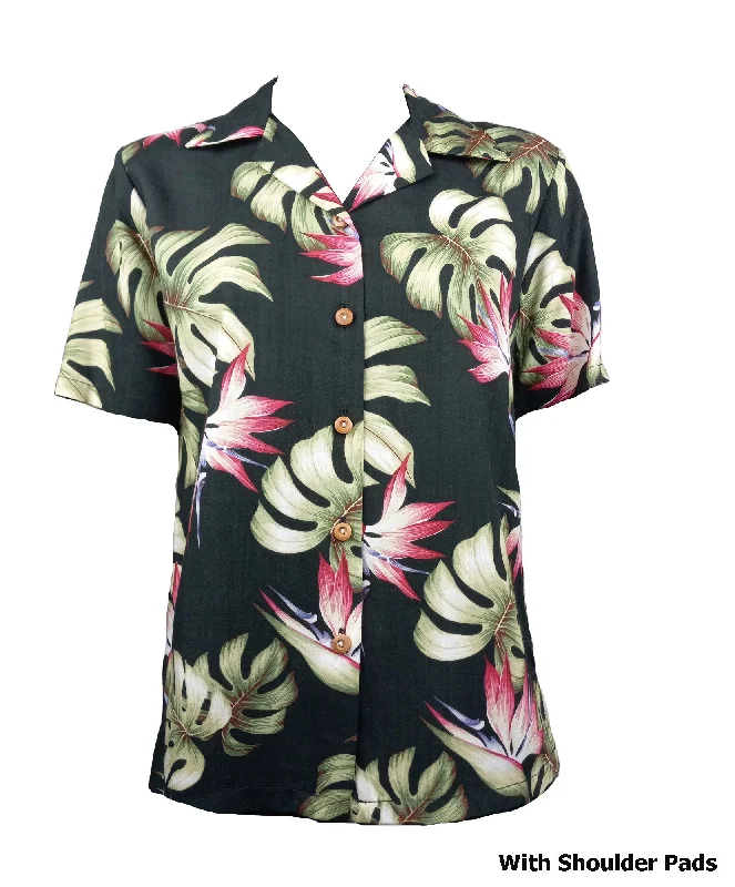 Monstera Paradise Women's Hawaiian Camp Shirt Terry Blend Velvet Blend Canvas Blend