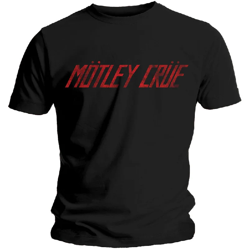 MOTLEY CRUE Attractive T-Shirt, Distressed Logo Graphic T-Shirt Round Neck Polyester