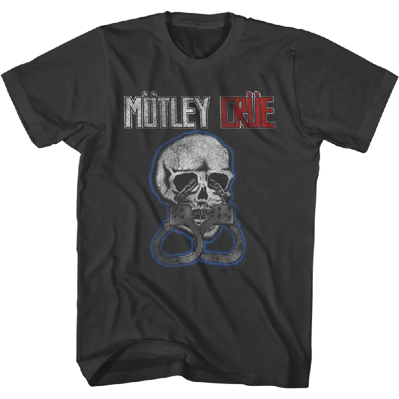 MOTLEY CRUE Eye-Catching T-Shirt, Skull and Cuffs Mesh Canvas Denim