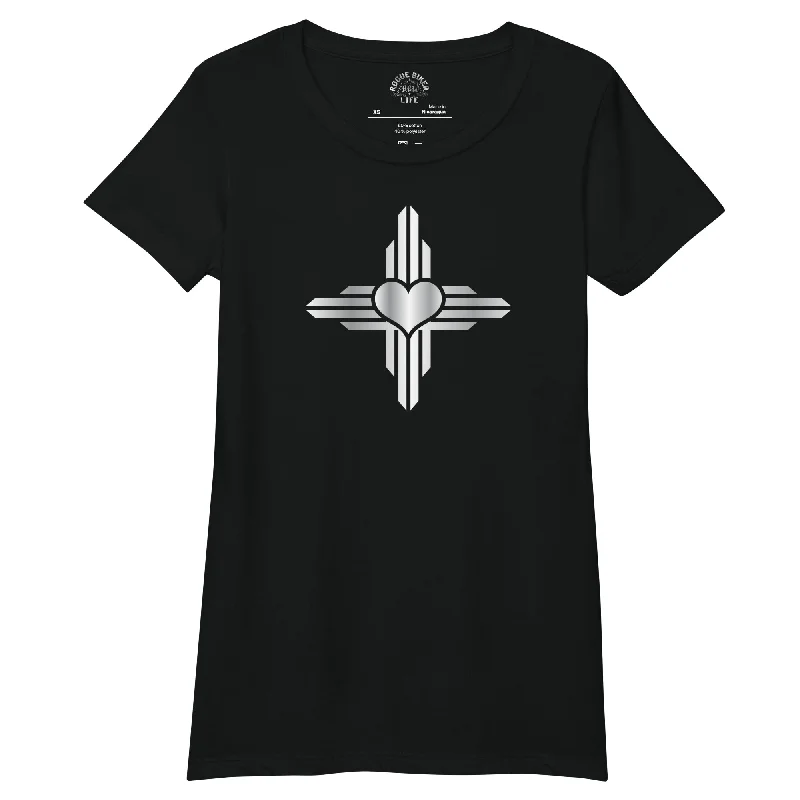 New Mexico - Zia Symbol - Heart | Women’s Fitted T-Shirt Lace Blend Ribbed Blend Corduroy Blend