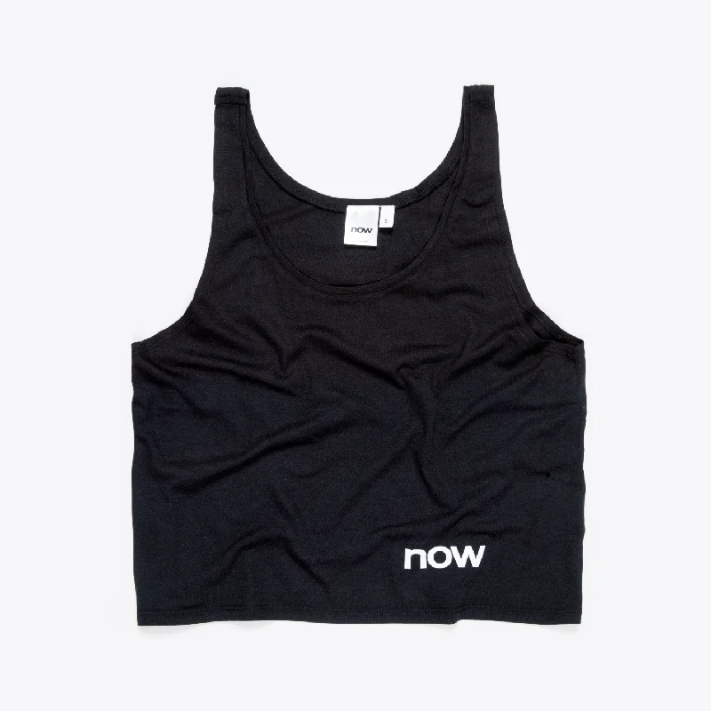 now crop shirt (black, eco) Asymmetrical Pockets Print