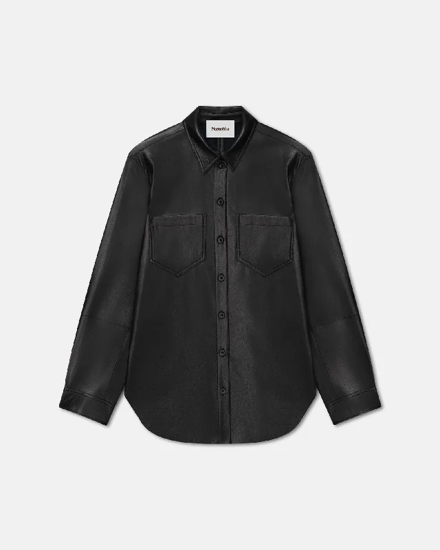 Giana - Okobor™ Alt-Leather Shirt - Black Rayon Fabric Velvet Fabric Corduroy Fabric