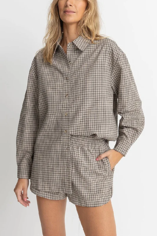 Rhythm Sandy Check Oversized Shirt - NATURAL Rayon Fabric Velvet Fabric Corduroy Fabric