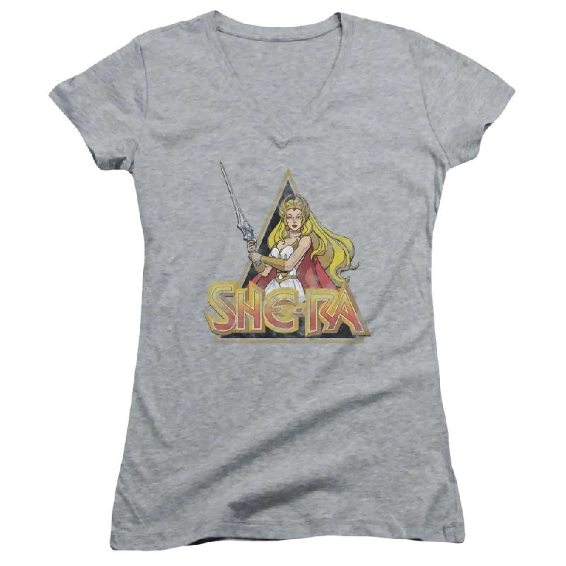 She Ra Rough Ra Juniors V-Neck T-Shirt Welt Pockets Slit Pockets Flap Pockets