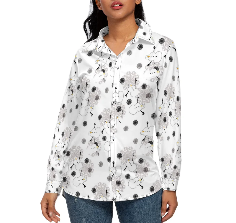 Snowman Pattern Custom All Over Print Women's Long Sleeves Shirt Anti-Shrink Durable Soft