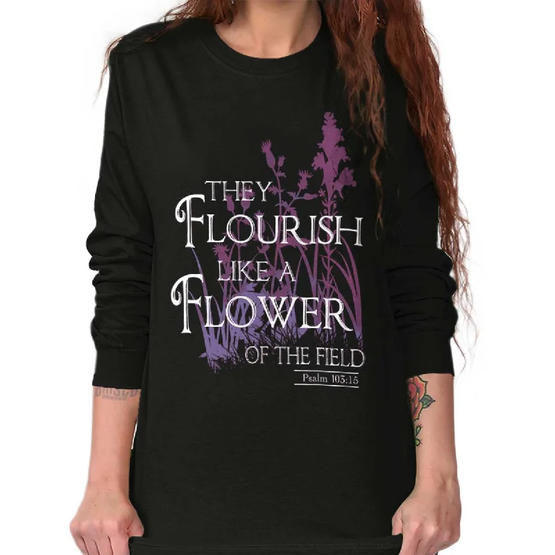 They Flourish Like A Flower Long Sleeve T-Shirt Houndstooth Herringbone Solid