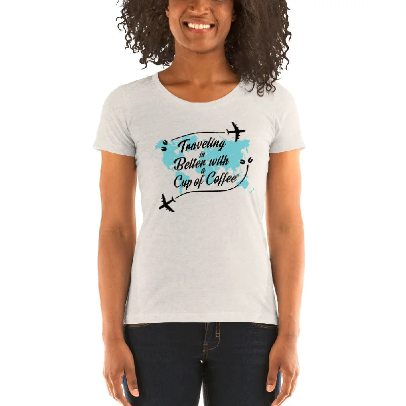 Traveling is Better with a Cup of Coffee Women's Tri-Blend T-shirt Rayon Velvet Corduroy