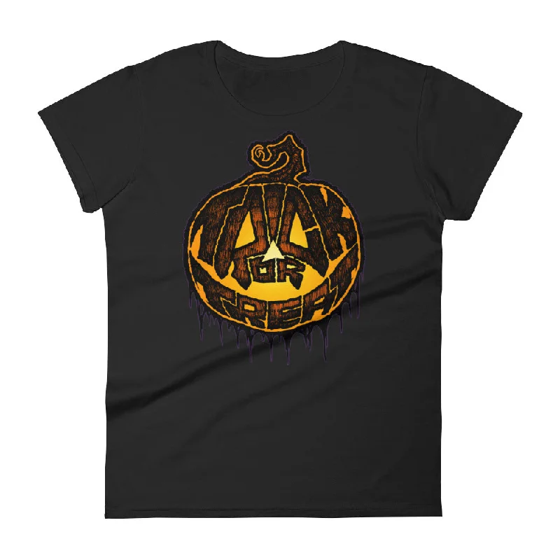 Trick or Treat Women's short sleeve t-shirt Denim Fabric Leather Fabric Suede Fabric