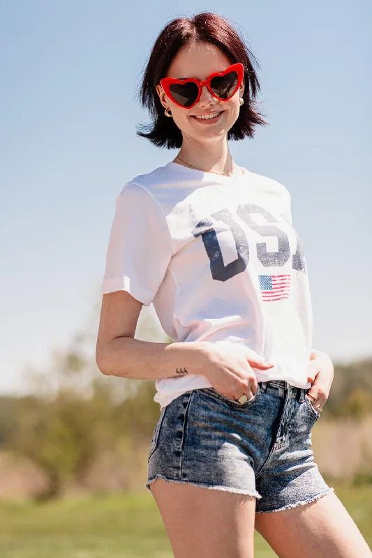 USA Graphic T-Shirt for Women in White | 10807X-TS-WHITE Thin T-Shirt Open Front Quick Dry