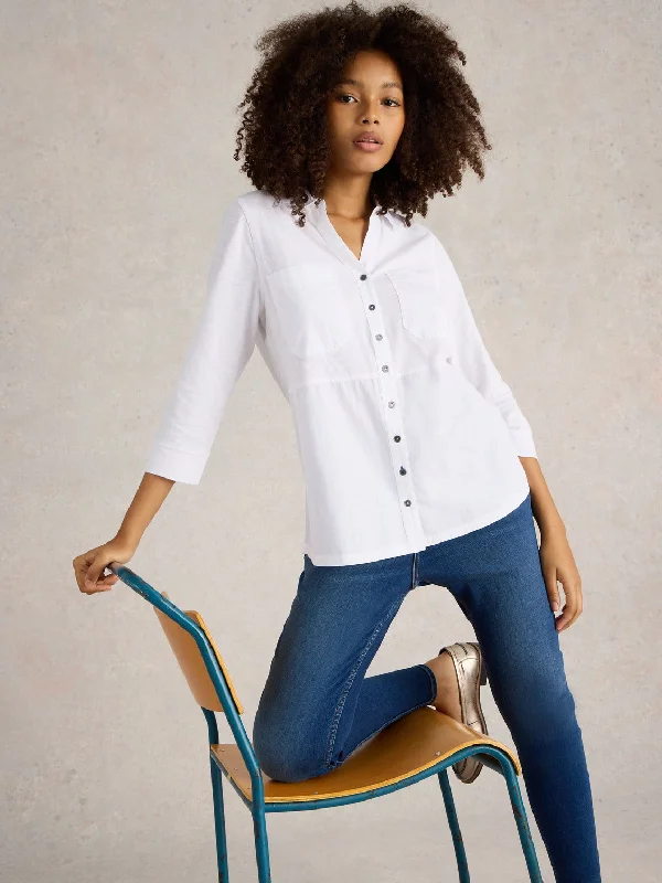 WHITE STUFF - MISSY LONGLINE MIX SHIRT Spandex Blend Rayon Blend Denim Blend