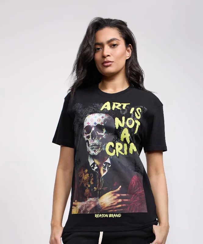 Women Art Is Not A Crime Short Sleeve Tee - Black Elasticated Padded Insulated