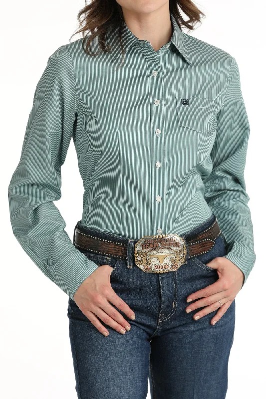 Women's Cinch MSW9164224 TENCEL Teal Button Down Western Shirt Lace Blend Ribbed Blend Corduroy Blend