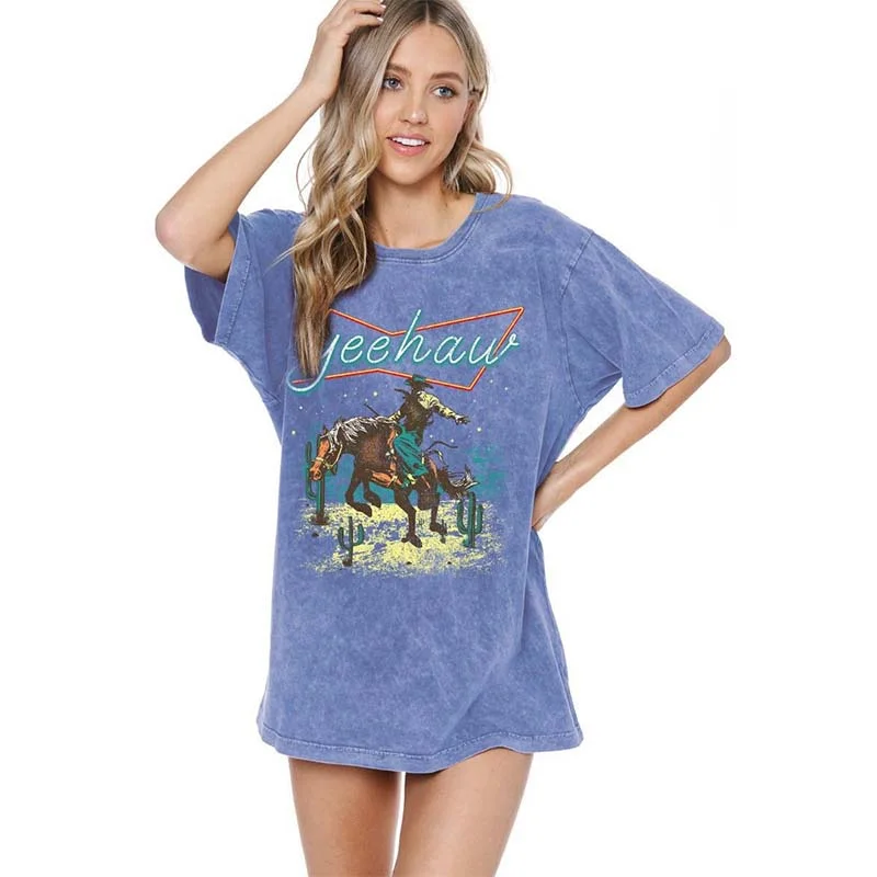 Yeehaw Label Short Sleeve T-Shirt V-Neck T-Shirt Long Sleeve Cotton