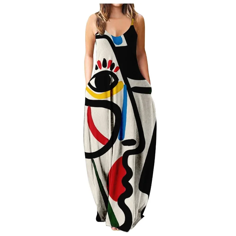 Abstract Canvas Loose Maxi Dress Fashionable Button-Down Maxi Dress