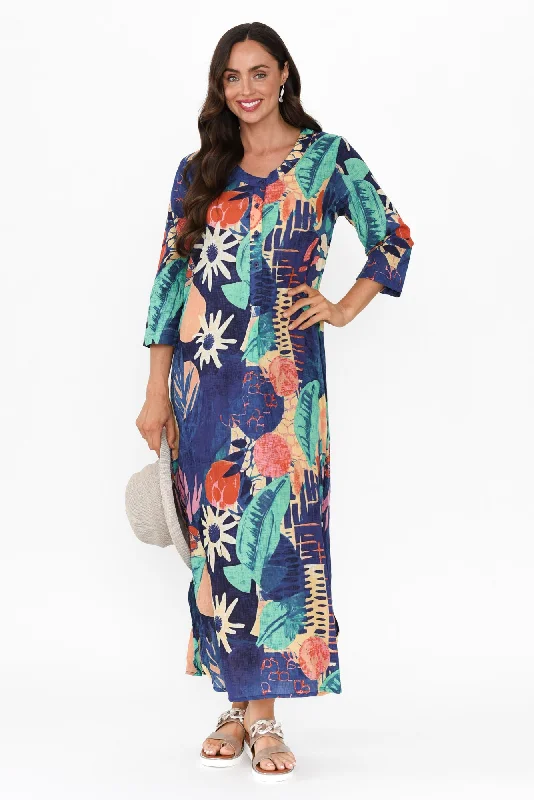 Apia Navy Geo Cotton Maxi Dress Cozy Knit Maxi Dress