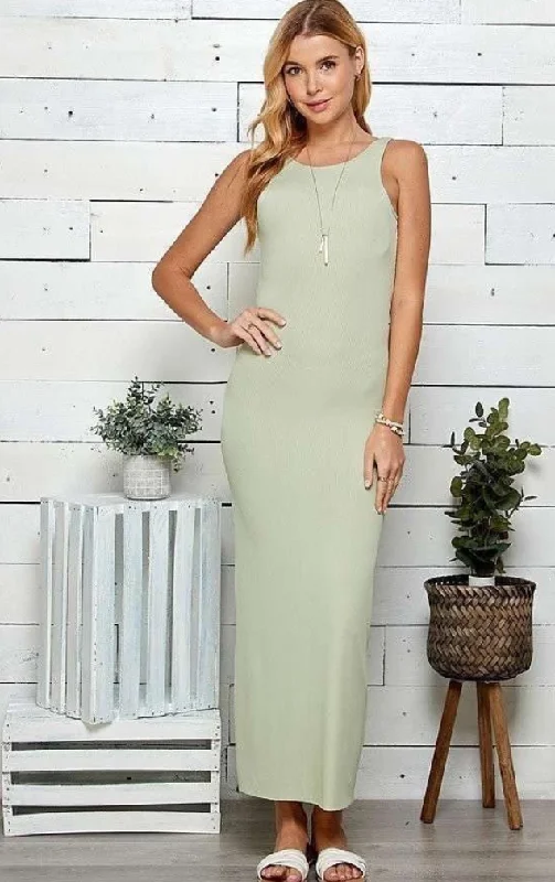 Back Scoop Rib Maxi Dress H&H 46688 Cozy Open-Back Maxi Dress