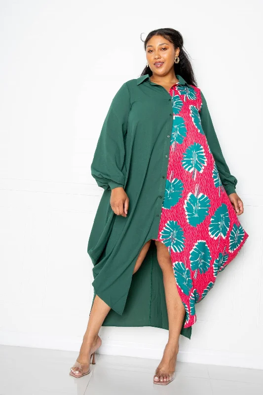 Print Drapy Shirt Maxi Dress Trendy Floral Print Maxi Dress