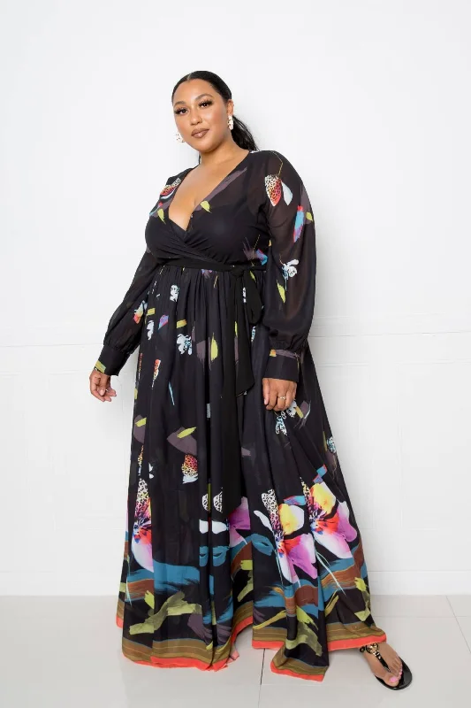 Tropical Print Maxi Dress Casual Maxi Dress with Pockets