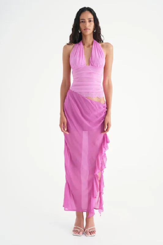 Penelope Halter Maxi Dress Pink Stylish A-Line Maxi Dress