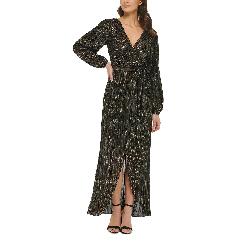 Womens Metallic Faux Wrap Maxi Dress Classic Tulle Maxi Dress