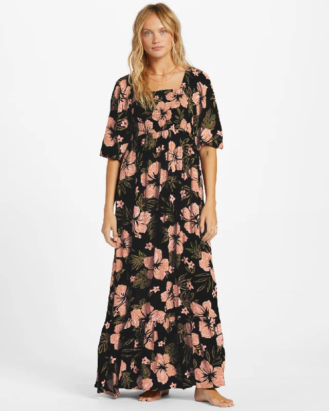 Billabong Womens Full Bloom Maxi Dress - Black Sands Elegant Maxi Dress with Pockets