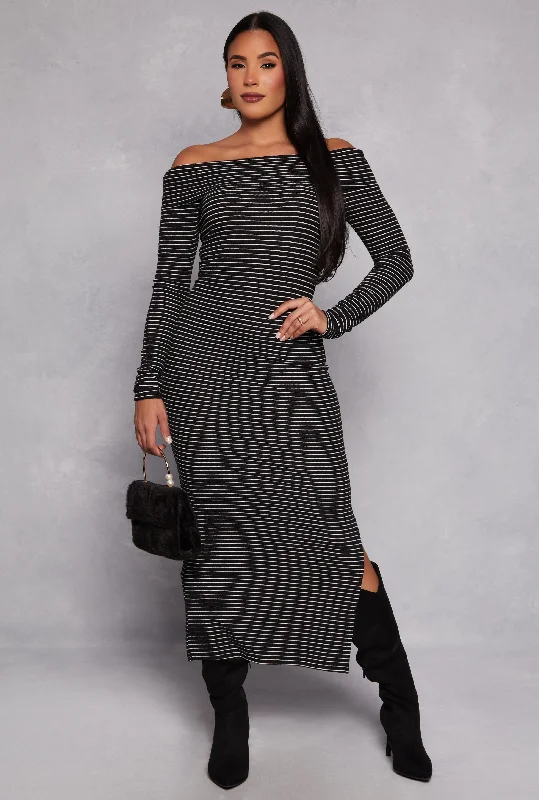 Almost Famous Striped Off the Shoulder Maxi Dress Classic Tulle Maxi Dress