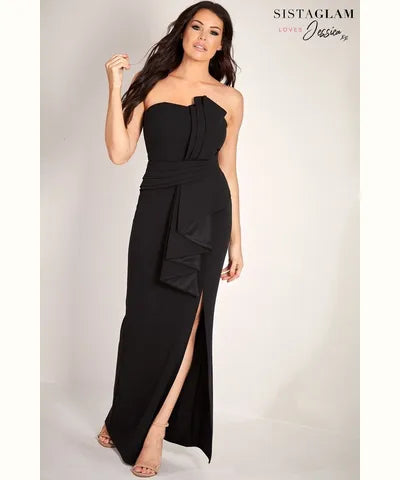 Black Bandeau Maxi Dress Stylish Long Sleeve Maxi Dress