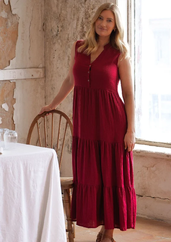 Boho Tiered Maxi Dress Tibetan Red Classic Tulle Maxi Dress