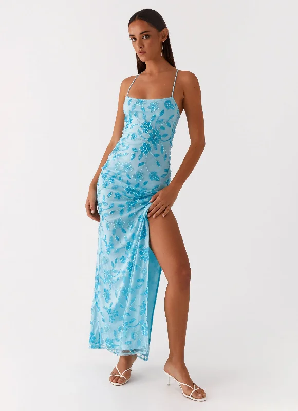 Bright Lights Beaded Maxi Dress - Blue Fashionable Maxi Dress with Fringe