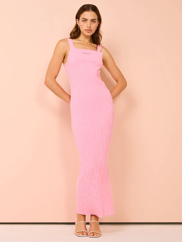 By Nicola Lucia Split Neckline Maxi Dress in Valentine Pink Cozy Longline Maxi Dress