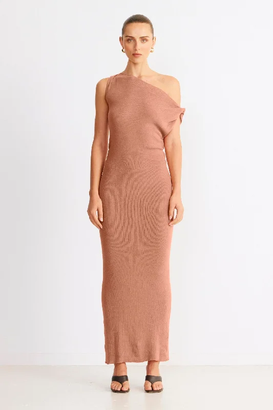 Calina Maxi Dress - Clay Elegant Maxi Dress with Lace