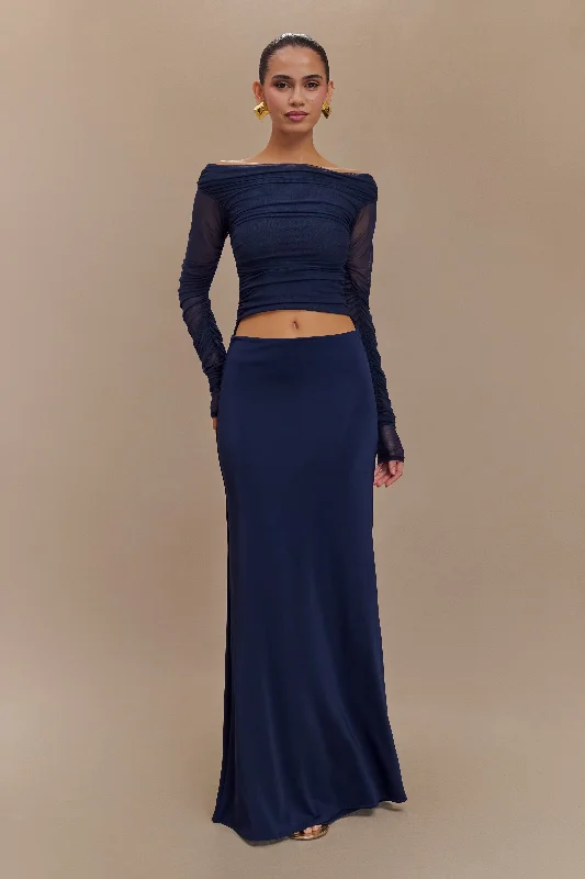 Darla Mesh And Slinky Off Shoulder Maxi Dress - Dark Navy Classic A-Line Maxi Dress