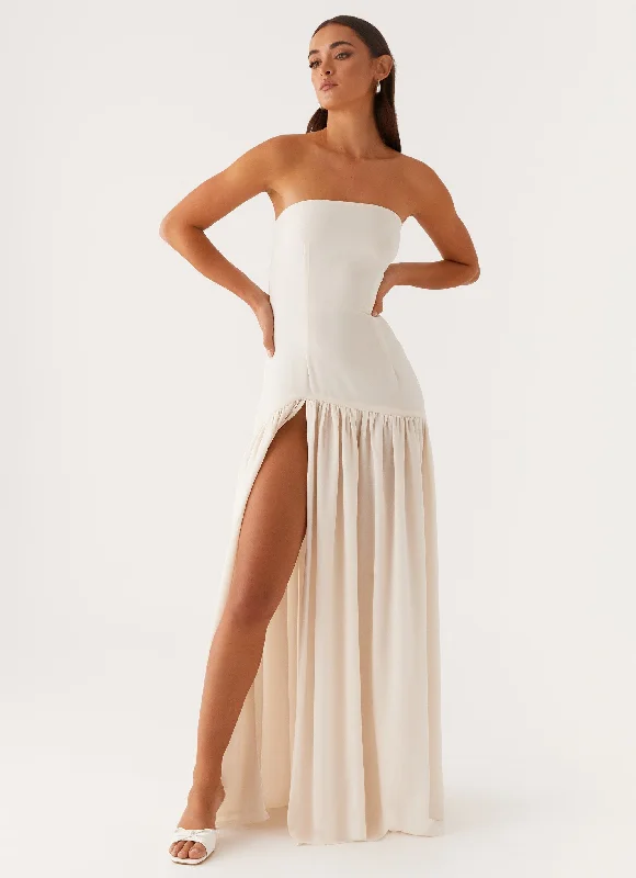 Eden Strapless Maxi Dress - Ivory Fashionable Chiffon Tiered Maxi Dress