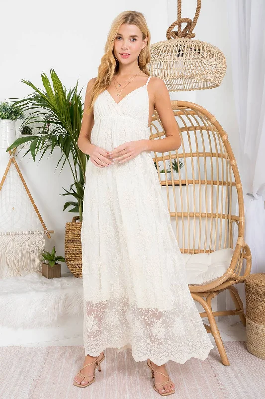 Embroidery Lace Maxi Dress Cozy Open-Back Maxi Dress