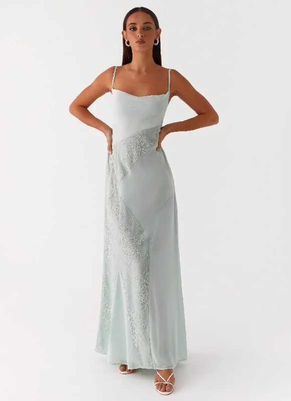 Gabriana Maxi Dress - Sage Fashionable Off-Shoulder Maxi Dress