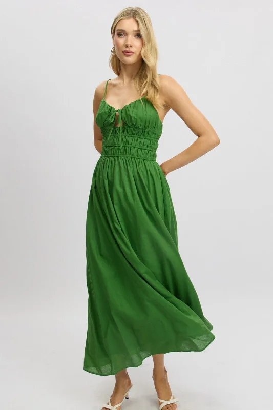 Green Maxi Dress Strappy Elegant Tiered Maxi Dress