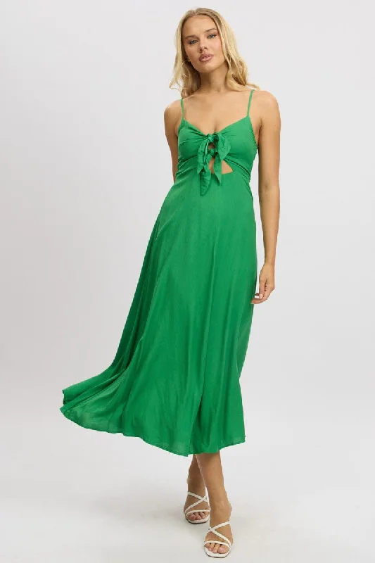 Green Maxi Dress Tie Detail Strappy Elegant Lace-Up Maxi Dress