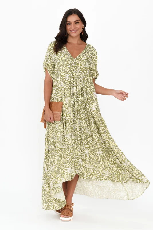 Green Palm Peak Maxi Dress Stylish Boho Chic Maxi Dress