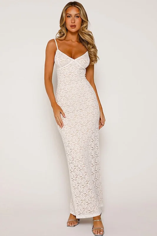 Hera Spaghetti layered Maxi dress - white - Miss Molly Brand Cozy Open-Back Maxi Dress