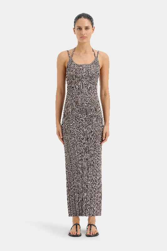 Impasto Ribbed Halter Maxi Dress Comfortable Fit-and-Flare Maxi Dress