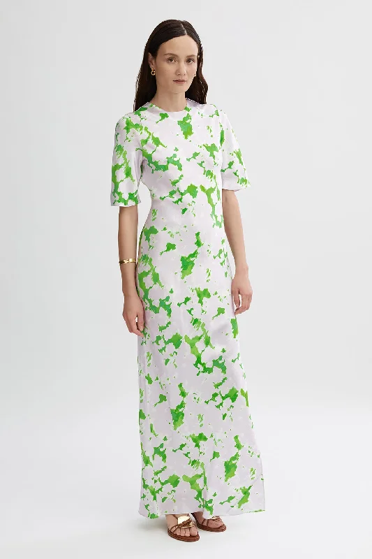 IRIS PRINT MAXI DRESS Comfortable Fit-and-Flare Maxi Dress