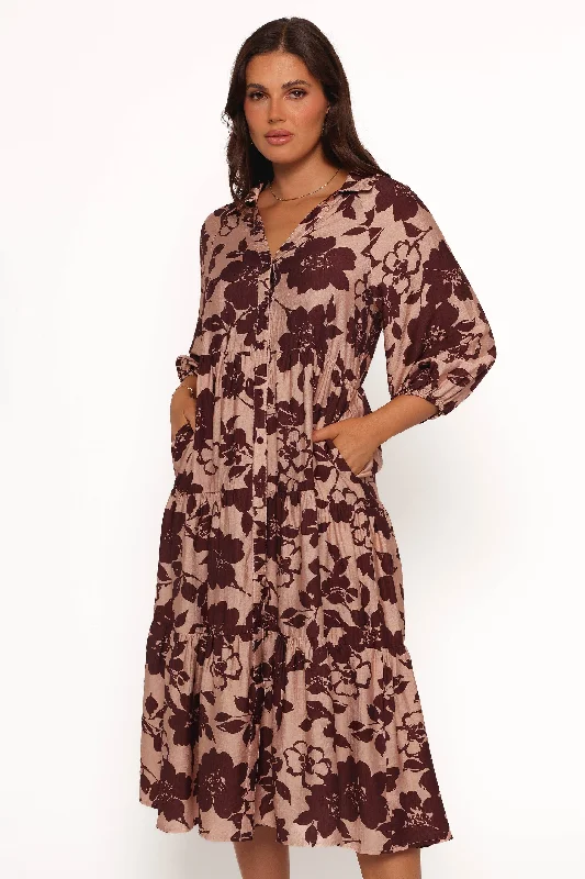 Isaac Maxi Dress - Brown Floral Elegant Floral Maxi Dress