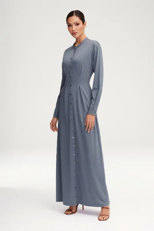 Ivy Jersey Button Down Maxi Dress - Dusk Blue Cozy Wrap Maxi Dress