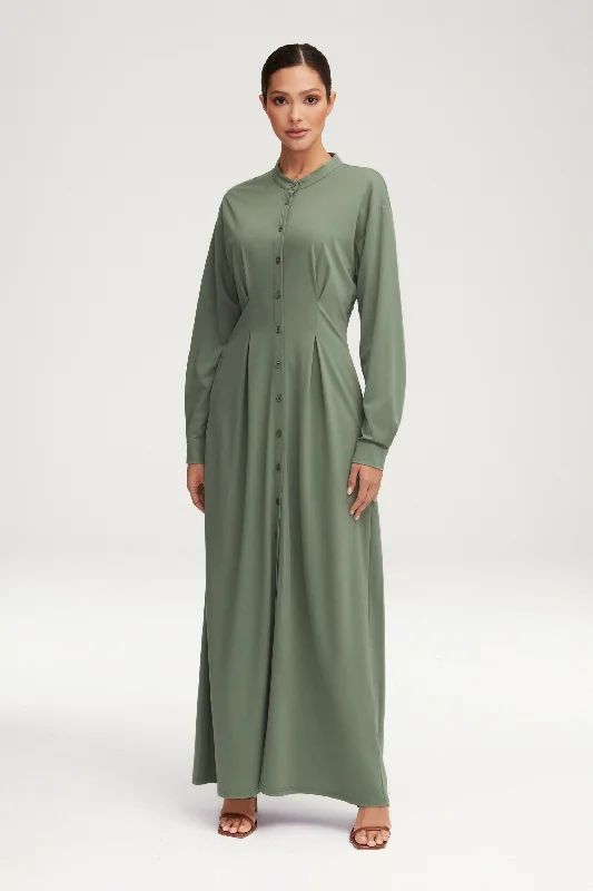 Ivy Jersey Button Down Maxi Dress - Sage Cozy Cold-Shoulder Maxi Dress