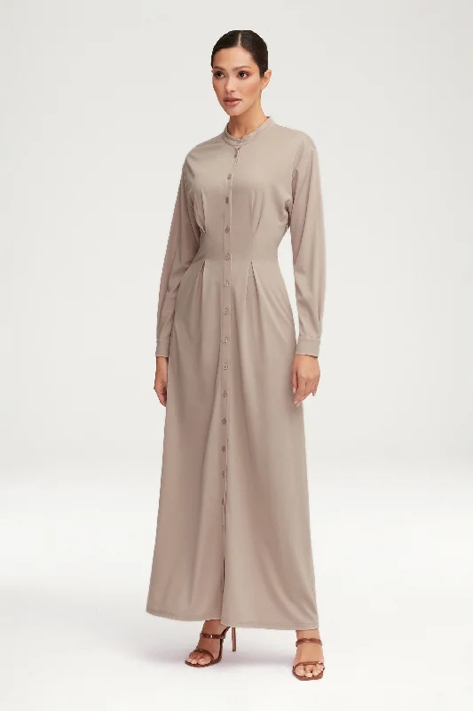 Ivy Jersey Button Down Maxi Dress - Stone Cozy Knitted Maxi Dress