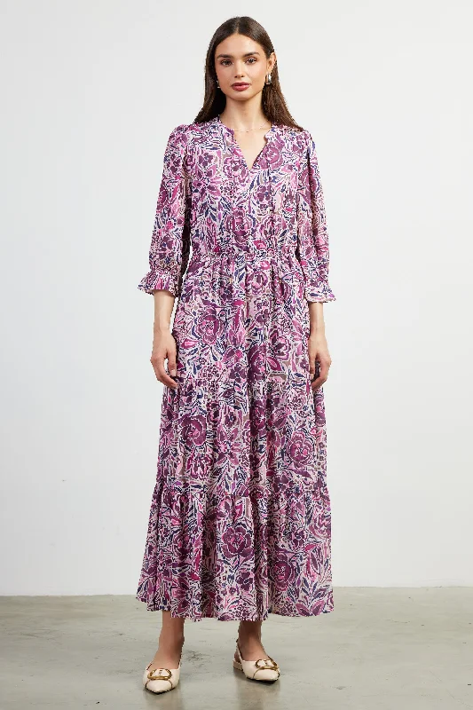 Jacquard Floral Motif Maxi Dress Chic Boho Print Maxi Dress