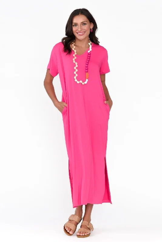 Jena Hot Pink Bamboo Maxi Dress Elegant Sleeveless Maxi Dress