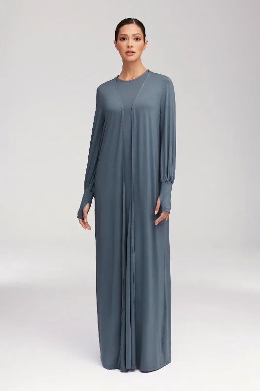 Jenin Jersey Open Abaya & Maxi Dress Set - Dusk Cozy Longline Maxi Dress