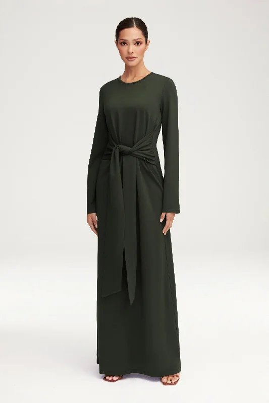 Jersey Tie Front Maxi Dress - Dark Cactus Fashionable Open-Back Maxi Dress