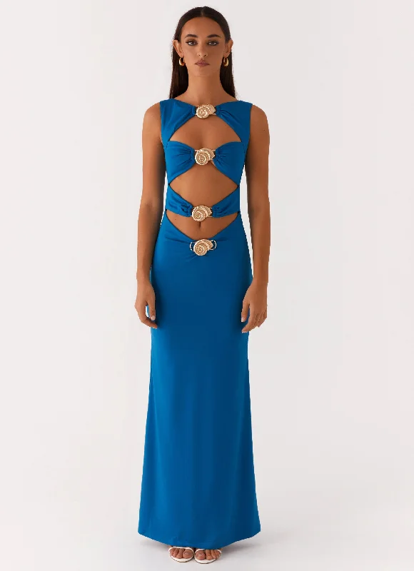 Lagoon Cut Out Maxi Dress - Royal Blue Comfortable Satin Maxi Dress